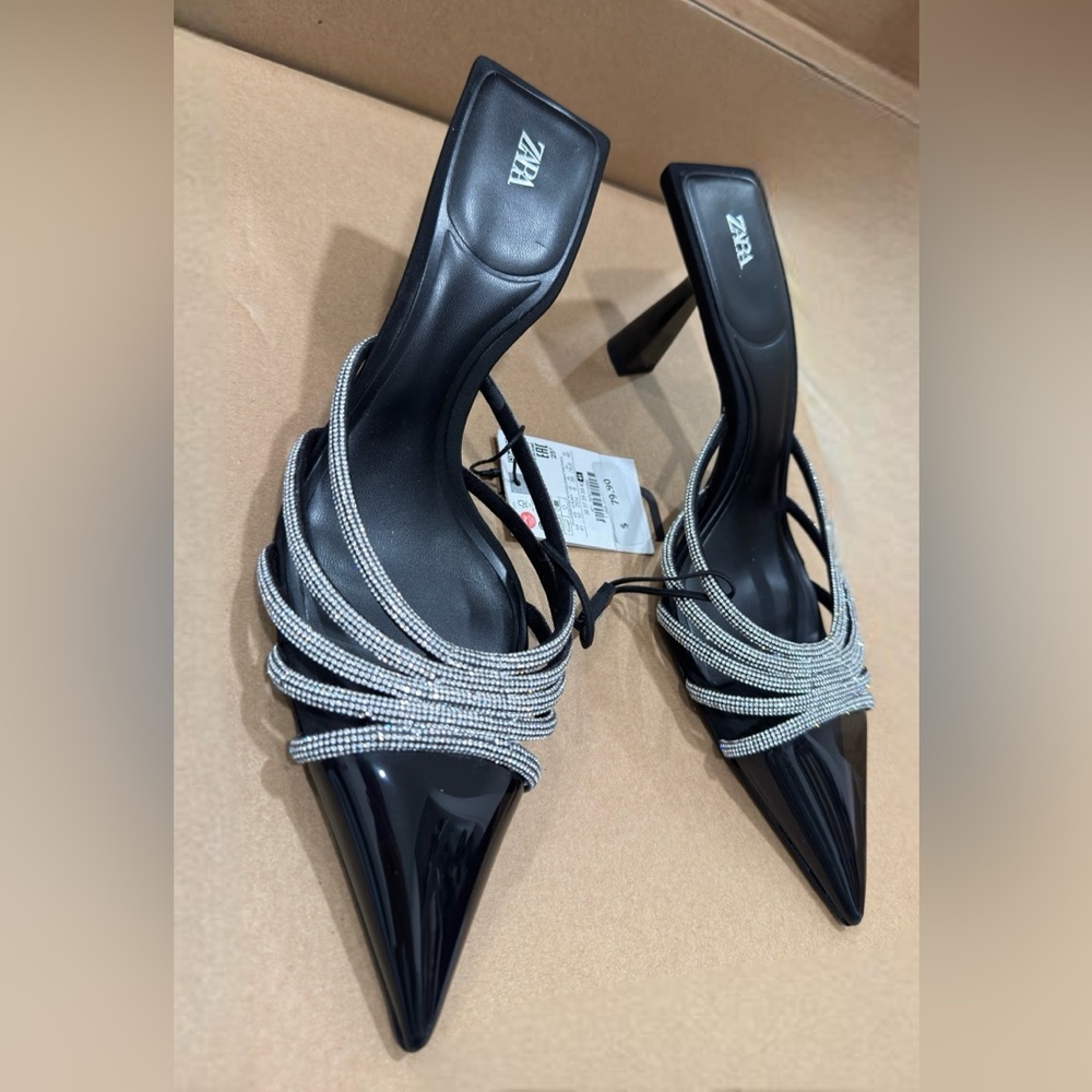 ZARA RHINESTONE HEELED MULES - Picture 2 of 12